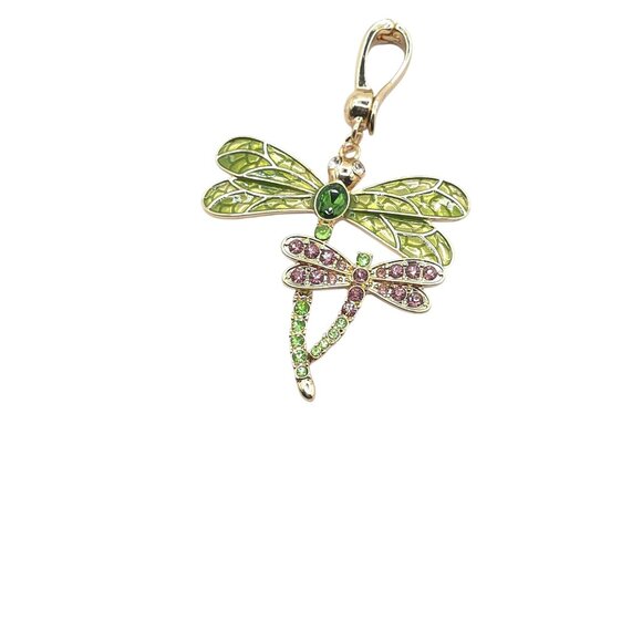 Dragonfly RMN Pendant Charm With Green & Pink Crystals Gold-Tone Finish - Picture 6 of 6